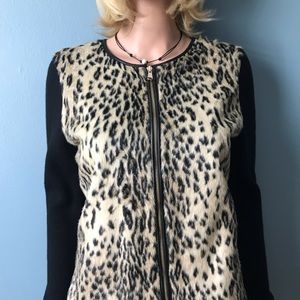 Ann Taylor Black Leopard Shirt/ Jacket Sweater NWOT with Faux Leather Border